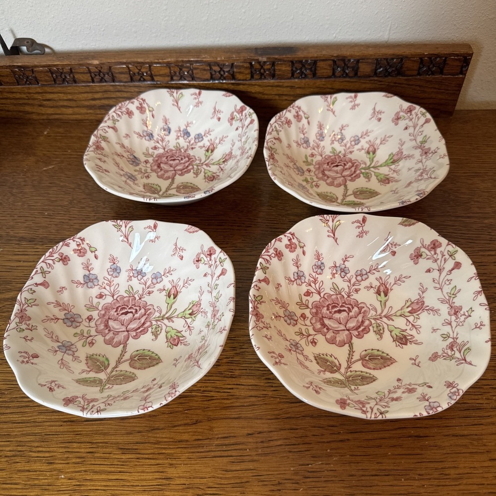 Vintage Johnson Brothers Rose Chintz Square Cereal Bowl Set Of 4